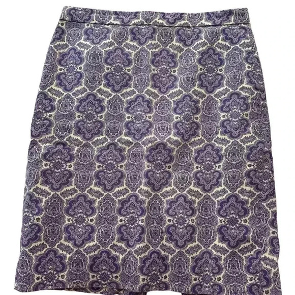 J. Crew Purple White Medallion Paisley Print Cotton No. 2 Pencil Skirt - Picture 3 of 9